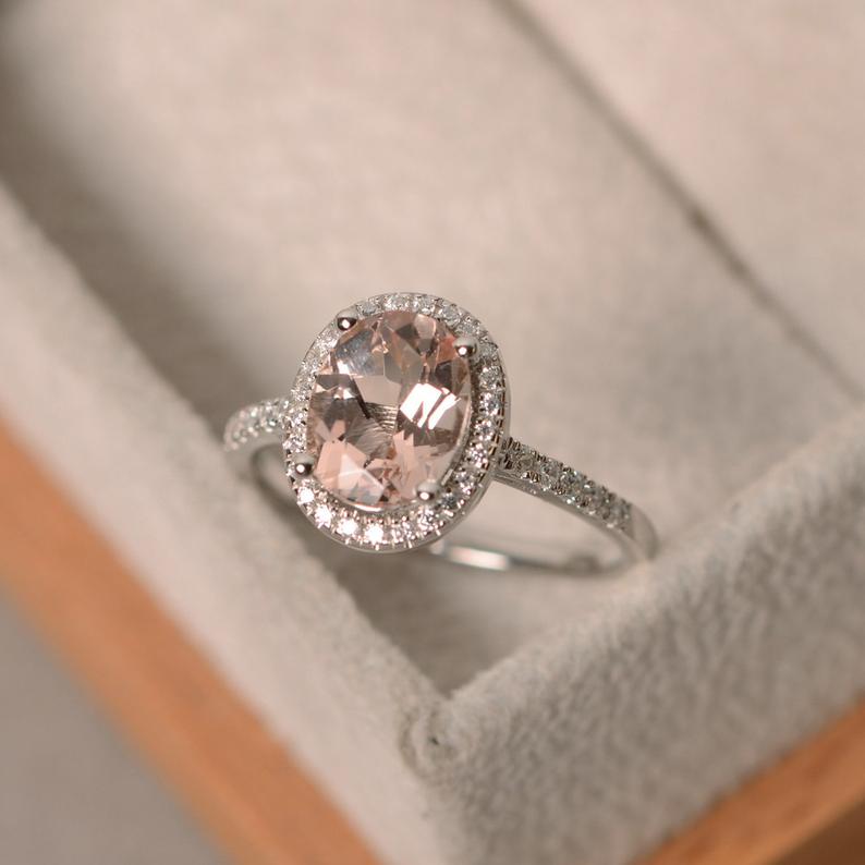 1.75 Ct Oval Cut Morganite Diamond Halo Engagement Wedding Ring In 925 Sterling Silver