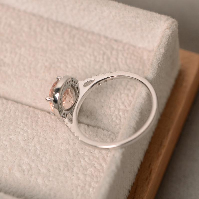 1.75 Ct Oval Cut Morganite Diamond Halo Engagement Wedding Ring In 925 Sterling Silver