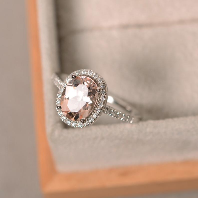 1.75 Ct Oval Cut Morganite Diamond Halo Engagement Wedding Ring In 925 Sterling Silver