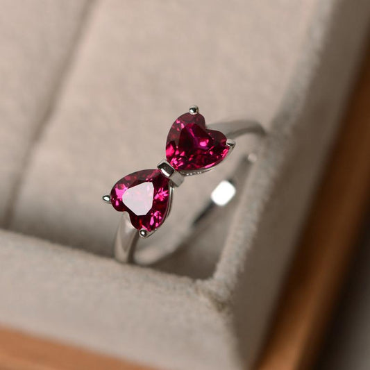 2.00 Ct Trillion Cut Red Ruby Bow Style Engagement Ring In 925 Sterling Silver