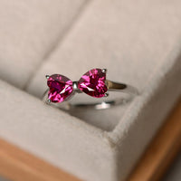 2.00 Ct Trillion Cut Red Ruby Bow Style Engagement Ring In 925 Sterling Silver