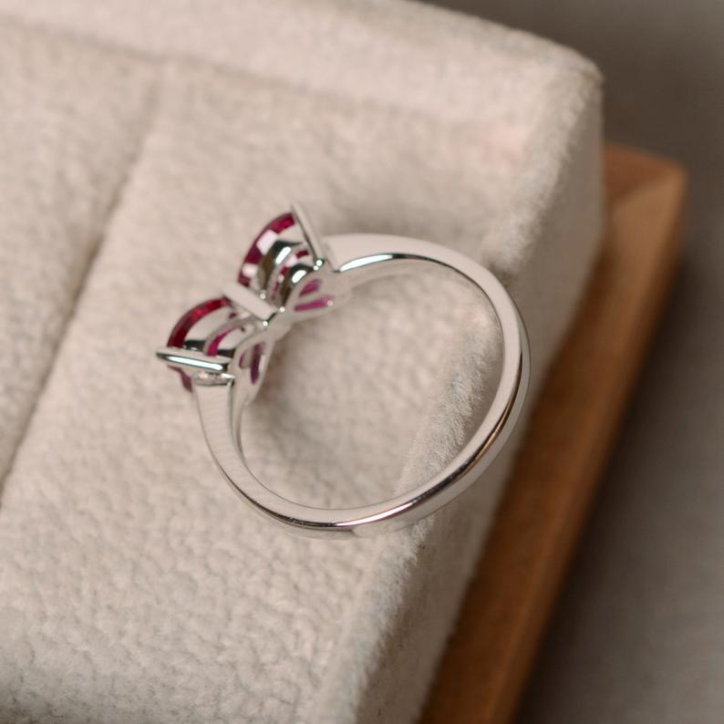 2.00 Ct Trillion Cut Red Ruby Bow Style Engagement Ring In 925 Sterling Silver