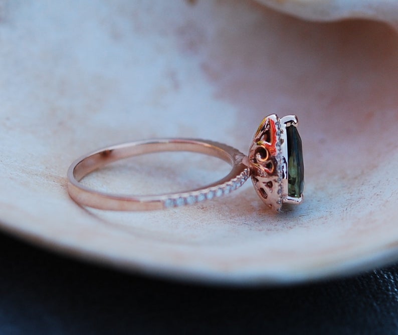 Peacock Blue Sapphire Diamond 925 Sterling Silver 2.5 CT Pear Cut Halo Engagement Ring