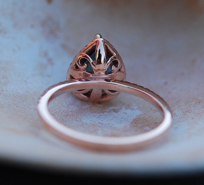 Peacock Blue Sapphire Diamond 925 Sterling Silver 2.5 CT Pear Cut Halo Engagement Ring