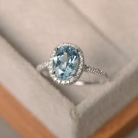 1 CT Oval Cut Aquamarine Diamond White Gold Over On 925 Sterling Silver Halo Engagement Ring