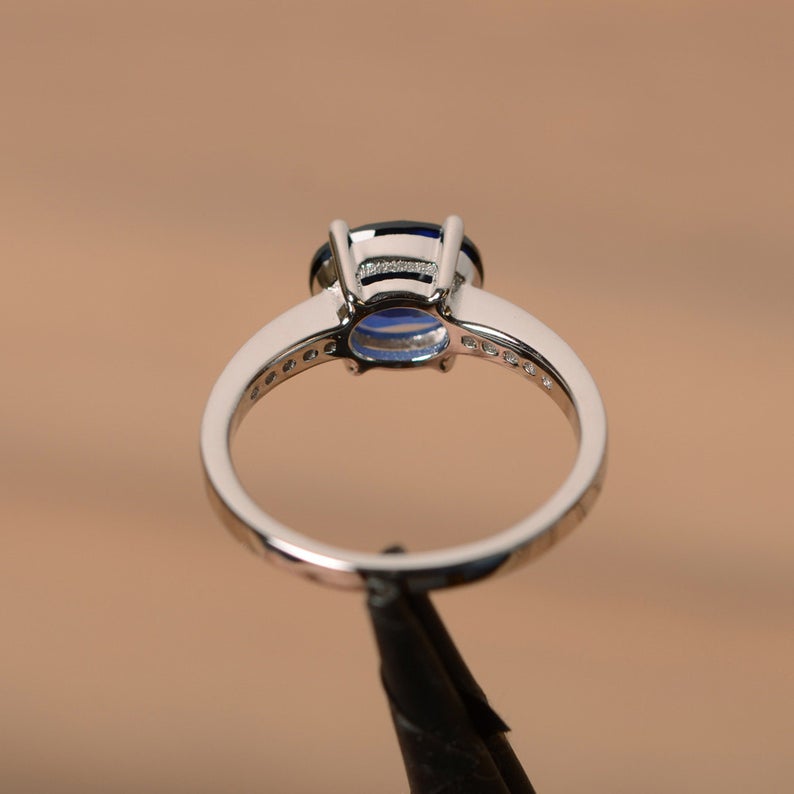 2 Ct Oval Cut Blue Sapphire 925 Sterling Silver Solitaire W/Accents Engagement Ring