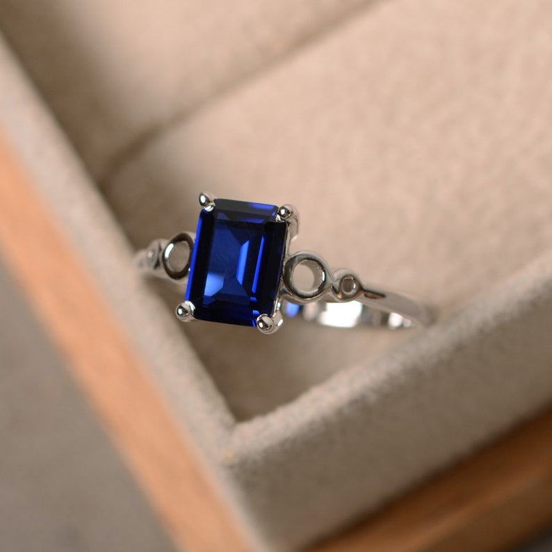 1 Ct Emerald Cut Blue Sapphire Solitaire Anniversary Gift Ring In 925 Sterling Silver