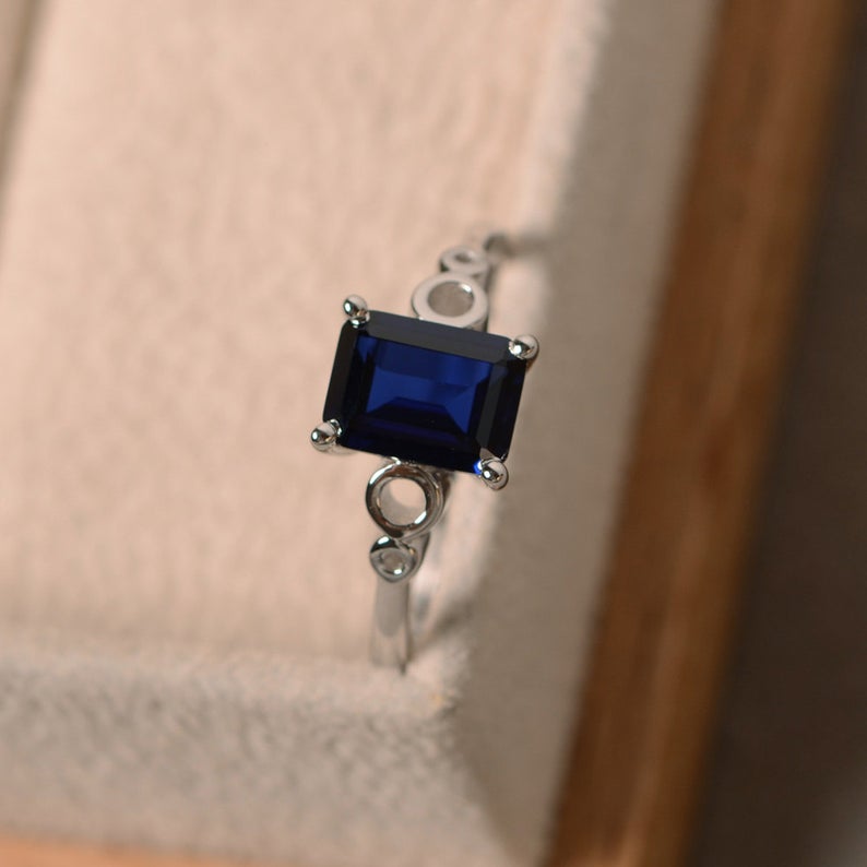 1 Ct Emerald Cut Blue Sapphire Solitaire Anniversary Gift Ring In 925 Sterling Silver