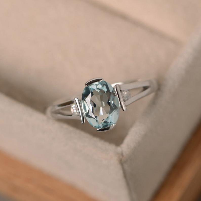 1.25 Ct Oval Cut Aquamarine Unique Bezel Set Anniversary Gift Ring In 925 Sterling Silver