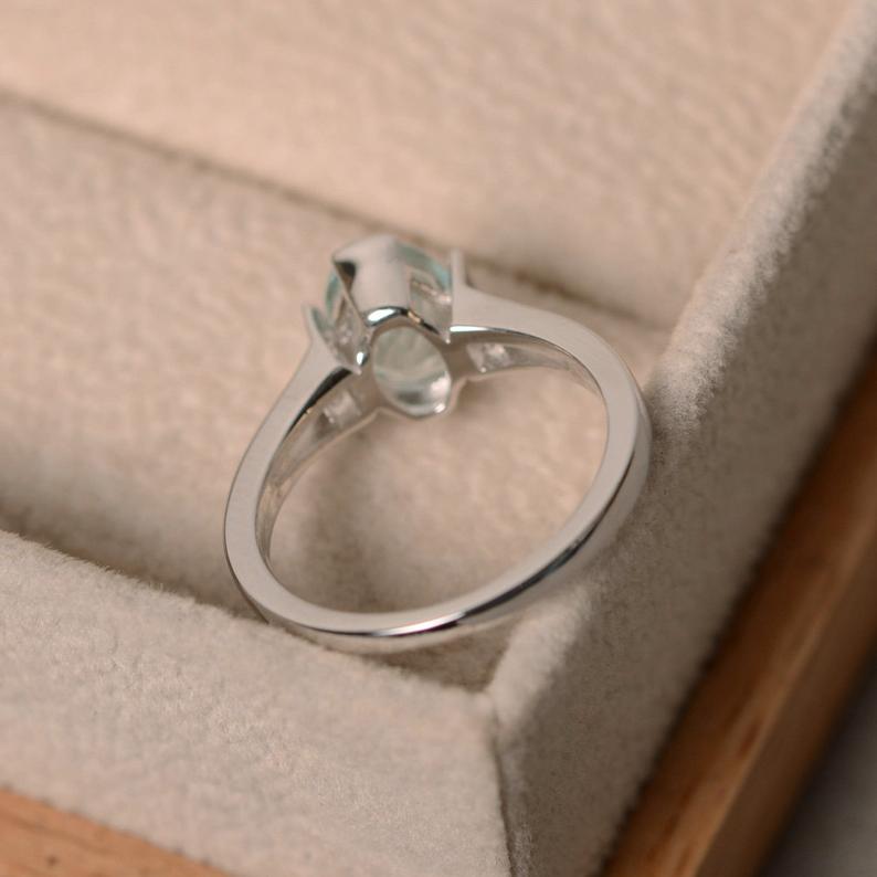 1.20 Ct Oval Cut Aquamarine Bezel Set Unique Promise Gift Ring In 925 Sterling Silver