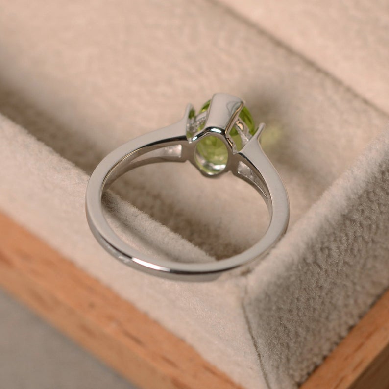 1.20 Ct Oval Cut Green Peridot Bezel Set Unique Promise Gift Ring In 925 Sterling Silver