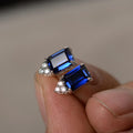 2.20 Ct Emerald Cut Blue Sapphire 925 Sterling Silver Anniversary Gift Stud Earrings
