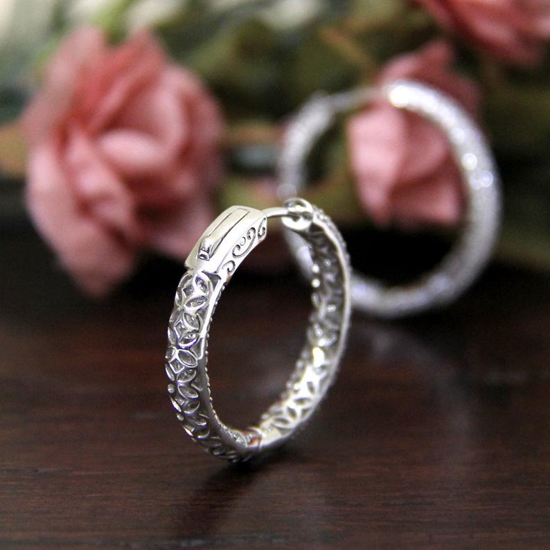 1.25 Ct Brilliant Cut Diamond Inside-Out Hoop Earrings In 925 Sterling Earrings