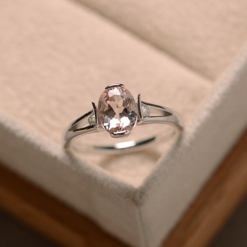 1 Ct Oval Cut Peach Morganite 925 Sterling Silver Solitaire Unique Engagement Ring