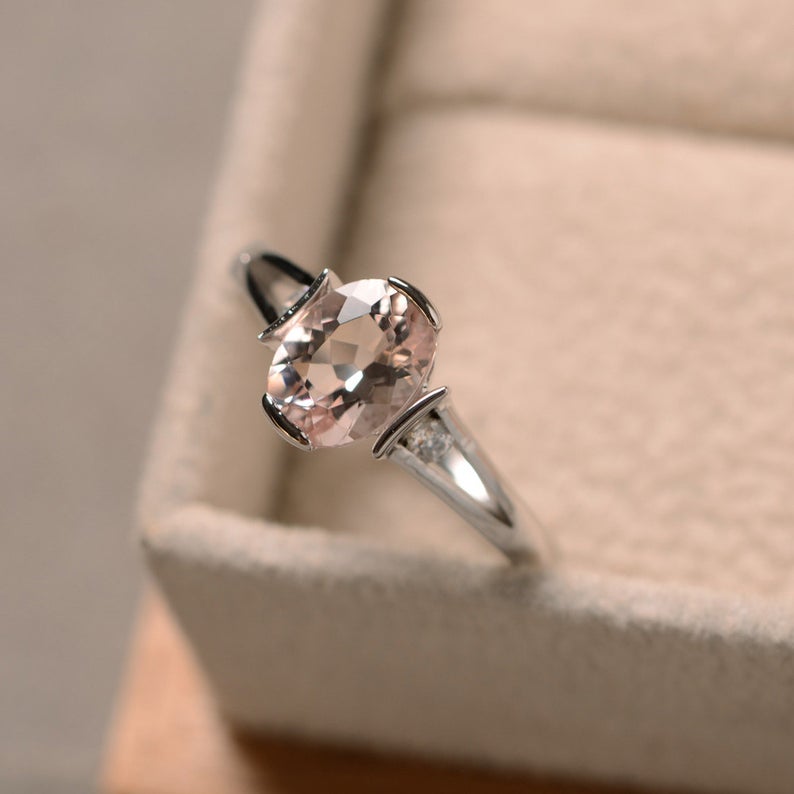 1 Ct Oval Cut Peach Morganite 925 Sterling Silver Solitaire Unique Engagement Ring
