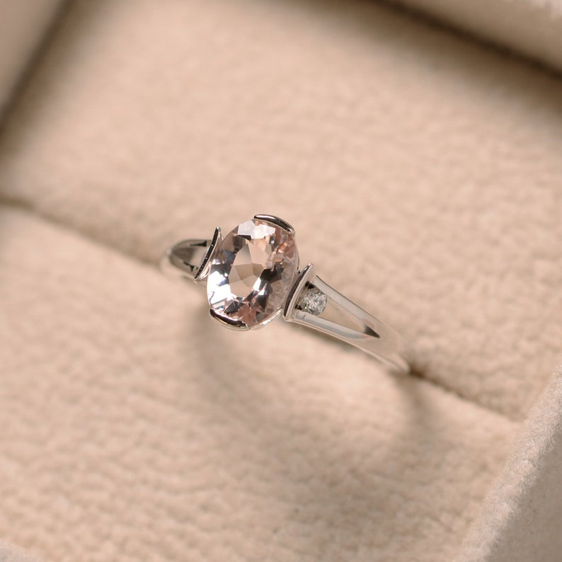 1 Ct Oval Cut Peach Morganite 925 Sterling Silver Solitaire Unique Engagement Ring