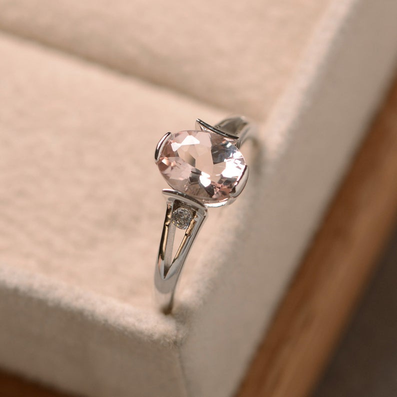1 Ct Oval Cut Peach Morganite 925 Sterling Silver Solitaire Unique Engagement Ring