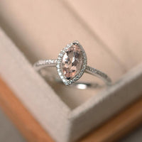 1.50 Ct Marquise Cut Morganite Halo Engagement Ring In 925 Sterling Silver