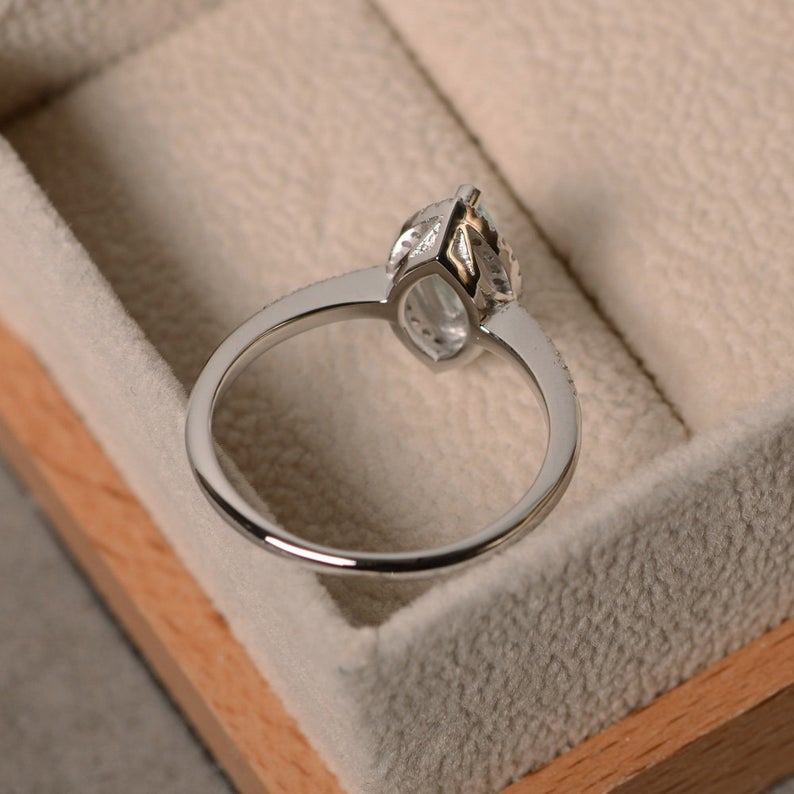 1.50 Ct Marquise Cut Aquamarine 925 Sterling Silver Halo Anniversary Gift Ring For Her