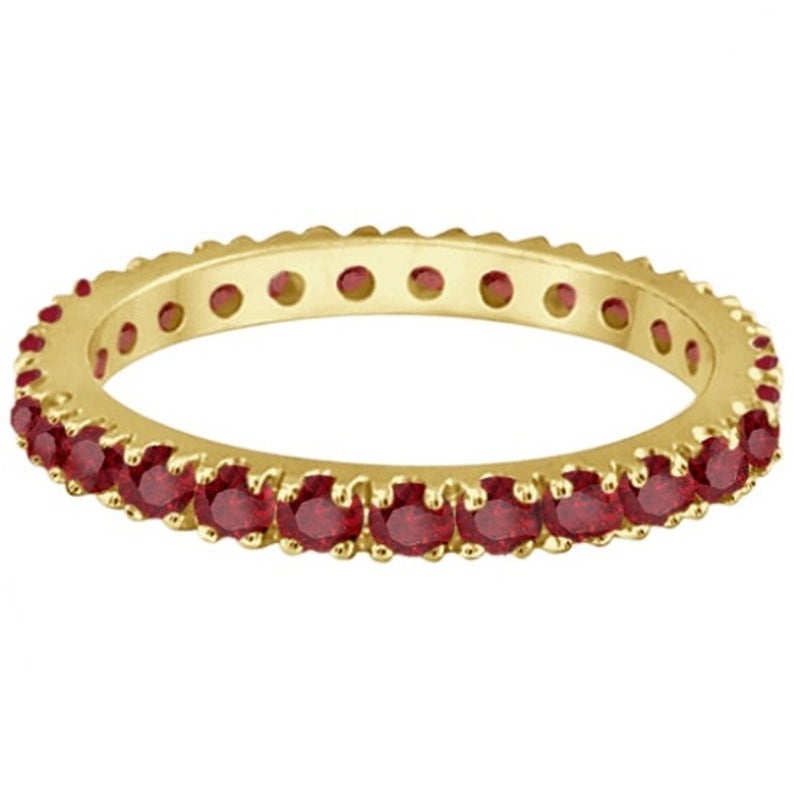 1.20 CT Round Cut Red Ruby Yellow Gold Ove On 925 Sterling Silver Full Eternity Band Ring