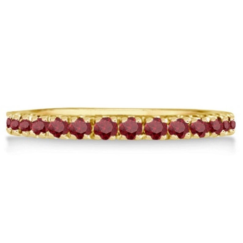 1.20 CT Round Cut Red Ruby Yellow Gold Ove On 925 Sterling Silver Full Eternity Band Ring