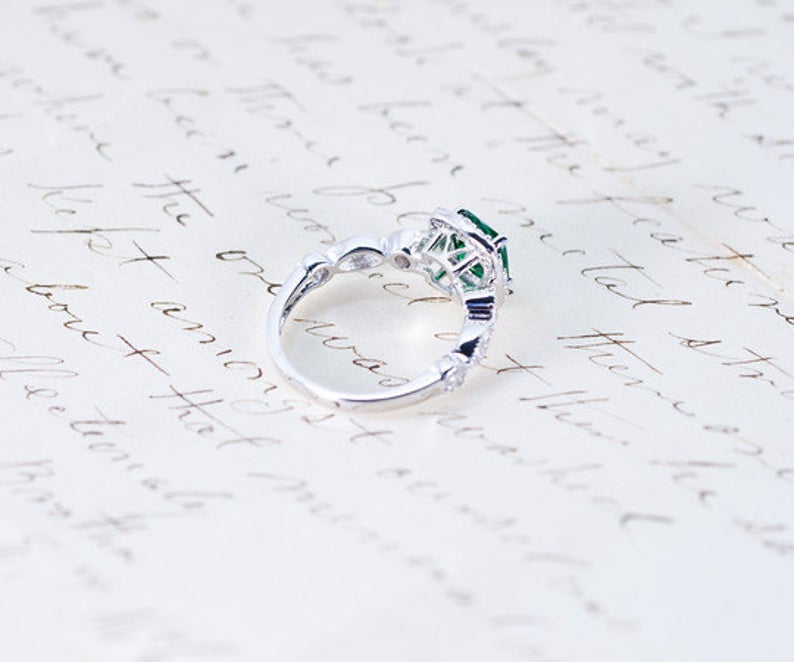 1 CT Cushion Cut Emerald Diamond 925 Sterling Silver Halo Engagement Ring -