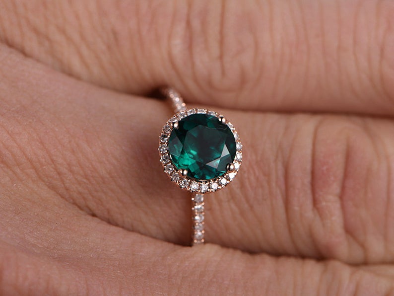 1 CT Round Cut Emerald Diamond 925 Sterling Silver Halo Engagement Ring