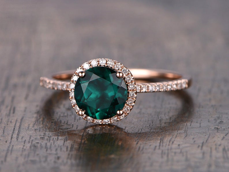 1 CT Round Cut Emerald Diamond 925 Sterling Silver Halo Engagement Ring