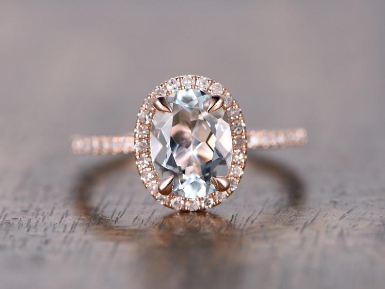 2 CT Oval Cut Aquamarine Diamond 925 Sterling Silver Halo Engagement Ring