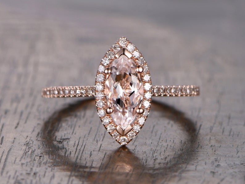 1.50 Ct Marquise Cut Peach Morganite Rose Gold Over On 925 Sterling Silver Halo Anniversary Gift Ring