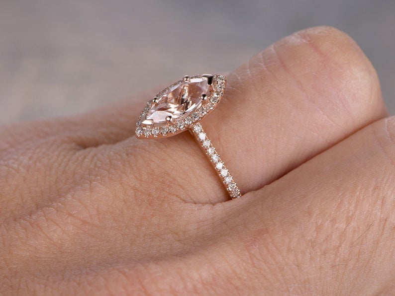 1.50 Ct Marquise Cut Peach Morganite Rose Gold Over On 925 Sterling Silver Halo Anniversary Gift Ring
