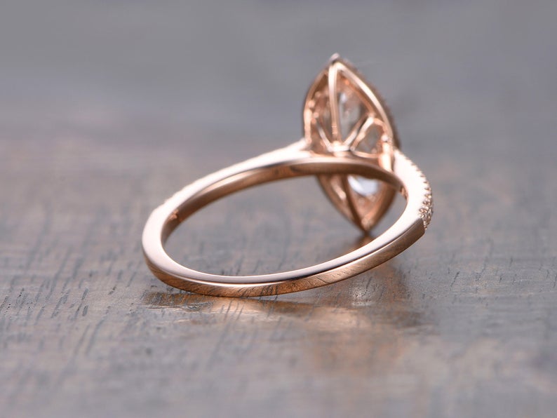 1.50 Ct Marquise Cut Peach Morganite Rose Gold Over On 925 Sterling Silver Halo Anniversary Gift Ring