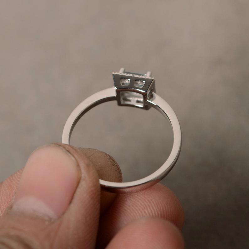 1.20 Ct Princess Cut Aquamarine 925 Sterling Silver Halo Anniversary Gift Ring