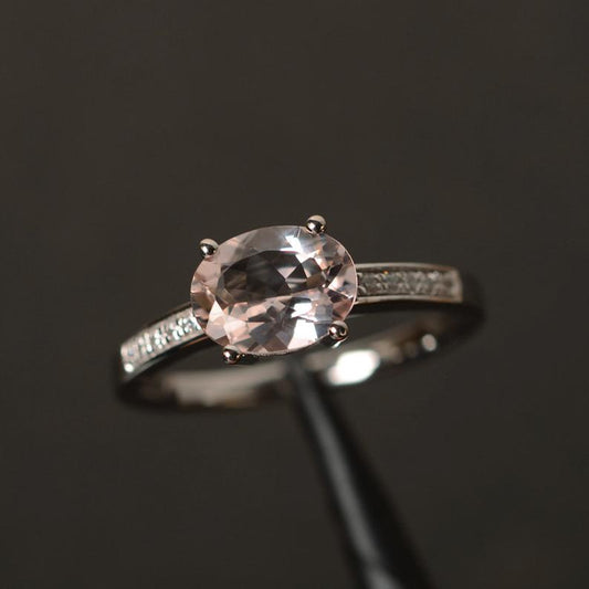 1.00 Ct Oval Cut Morganite Solitaire W/Accents Engagement Ring In 925 Sterling Silver