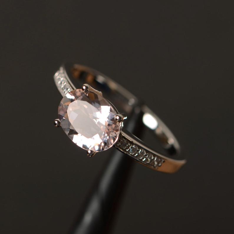 1.00 Ct Oval Cut Morganite Solitaire W/Accents Engagement Ring In 925 Sterling Silver