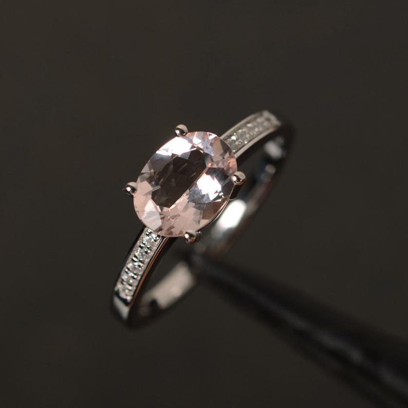 1.00 Ct Oval Cut Morganite Solitaire W/Accents Engagement Ring In 925 Sterling Silver