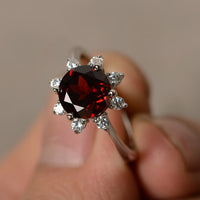 2 Ct Round Cut Red Garnet & Round CZ Floral Ring In 925 Sterling Silver For Her