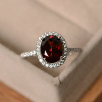 1.50 Ct Oval Cut Red Garnet Halo Diamond Engagement Ring In 925 Sterling Silver