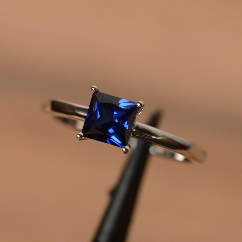 1 Ct Princess Cut Blue Sapphire 925 Sterling Silver Solitaire Anniversary Gift Ring