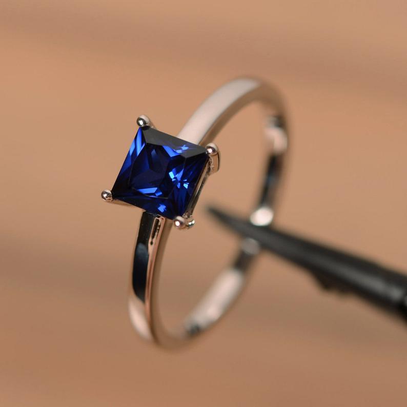 1 Ct Princess Cut Blue Sapphire 925 Sterling Silver Solitaire Anniversary Gift Ring