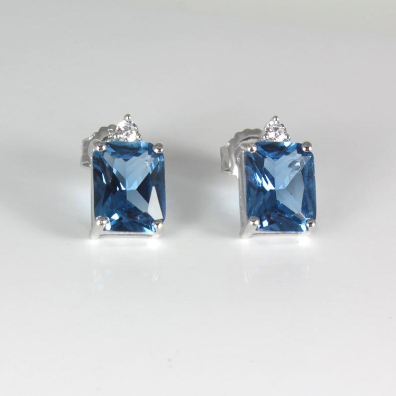 2 Ct Emerald Cut London Blue Topaz Solitaire Engagement Earrings In 925 Sterling Silver