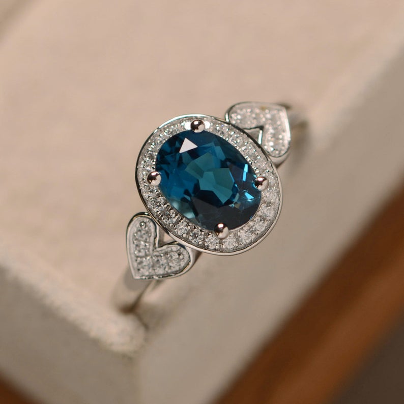 2.10 Ct Oval Cut London Blue Topaz 925 Sterling Silver Halo Engagement Wedding Ring
