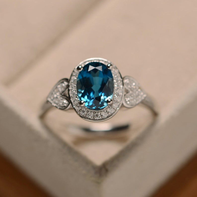 2.10 Ct Oval Cut London Blue Topaz 925 Sterling Silver Halo Engagement Wedding Ring