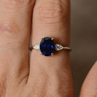 1.25 Ct Oval Cut Blue Sapphire 925 Sterling Silver Solitaire W/Accents Promise Ring