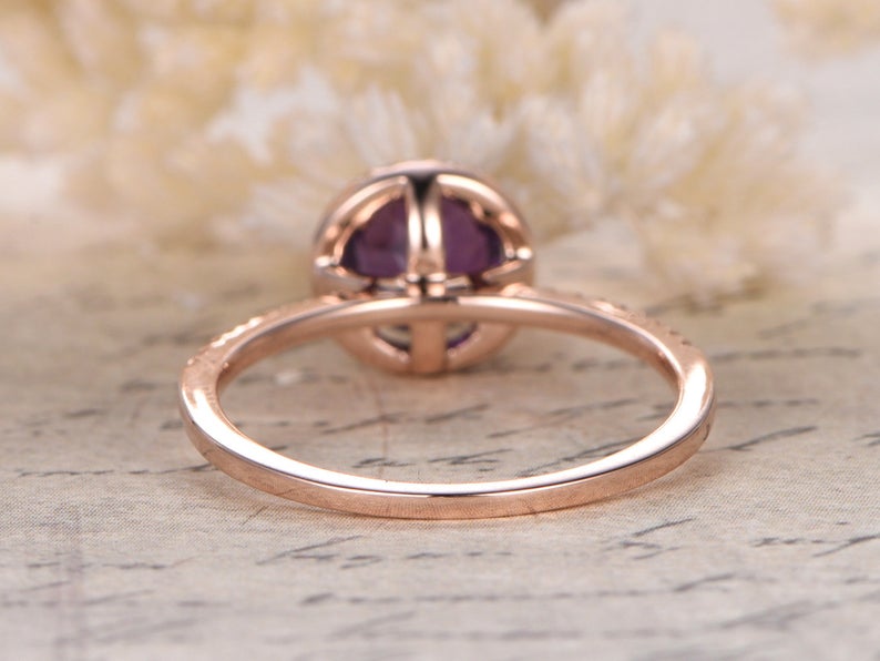 1 CT Round Cut Amethyst Diamond Rose Gold Over On 925 Sterling Silver Halo Engagement Ring
