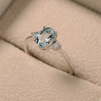 1.25 Ct Oval Cut Blue Aquamarine 925 Sterling Silver Three-Stone Promise Ring For Her