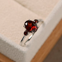 2 Ct Oval & Round Cut Red Garnet 925 Sterling Silver Three-Stone Promise Ring