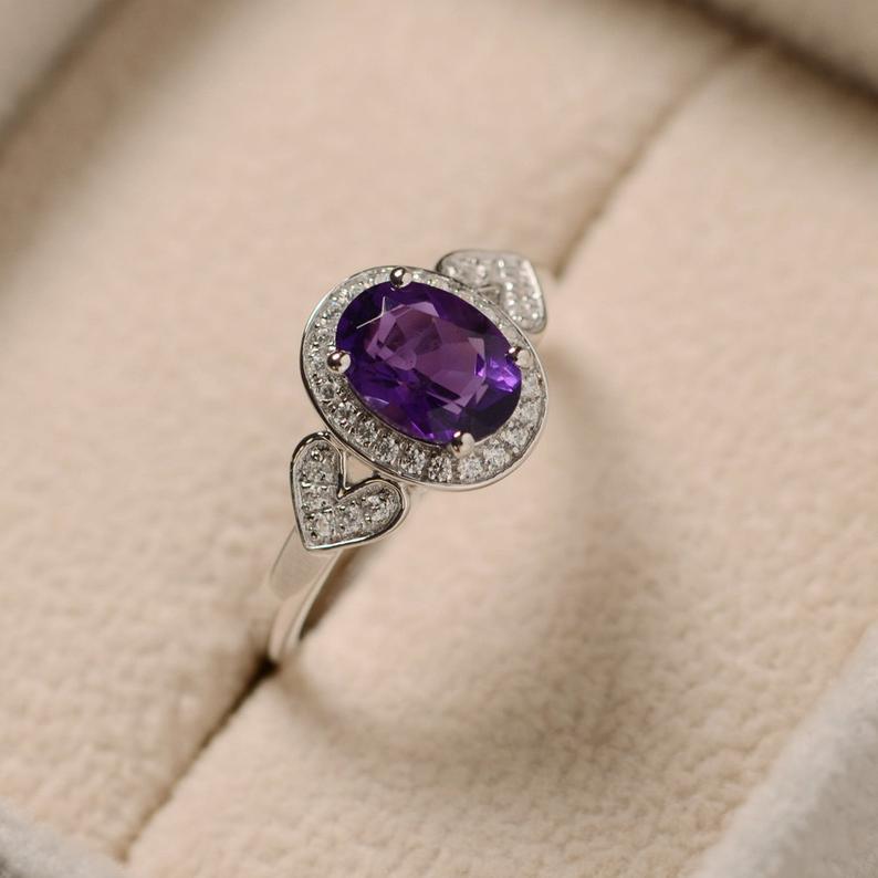 2.50 CT Oval Cut Purple Amethyst 925 Sterling Silver Halo Anniversary Gift Ring For Her