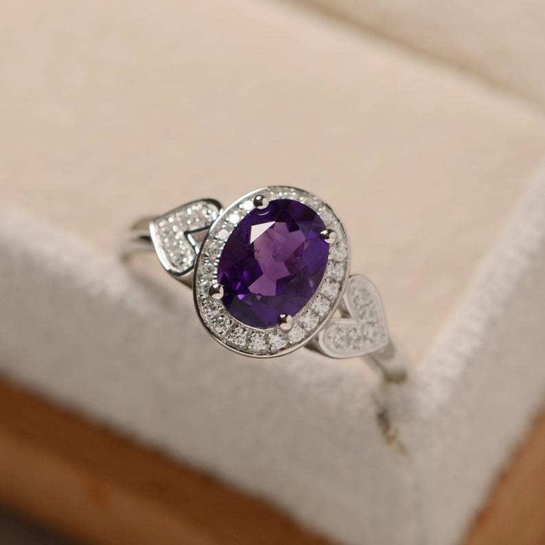 2.50 CT Oval Cut Purple Amethyst 925 Sterling Silver Halo Anniversary Gift Ring For Her