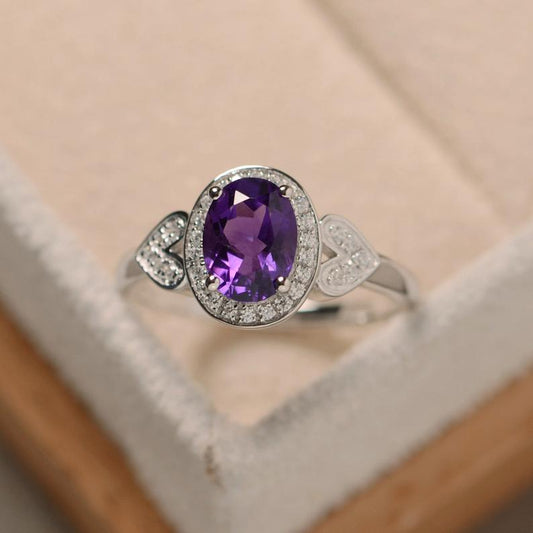 2.50 CT Oval Cut Purple Amethyst 925 Sterling Silver Halo Anniversary Gift Ring For Her
